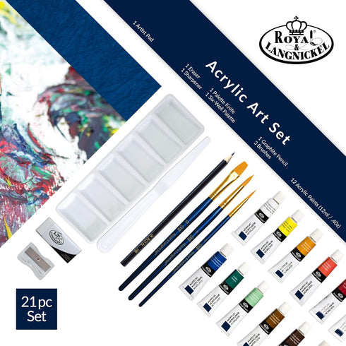 ROYAL & LANGNICKEL ESSENTIALS 21 PIECE ACRYLIC PAINTING BOX SET